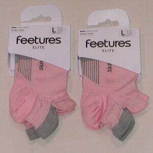 2 Pairs Feetures Elite ULTRA LIGHT Unisex No Show Tab Socks Women's Large Pink